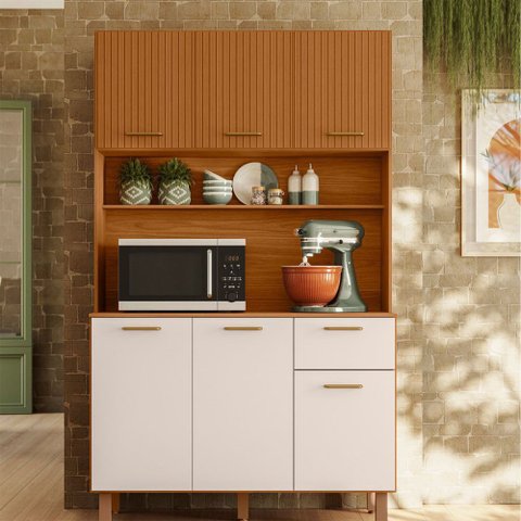 Cozinha Compacta 6 Portas 1 Gaveta New Livia Freijó e Off White