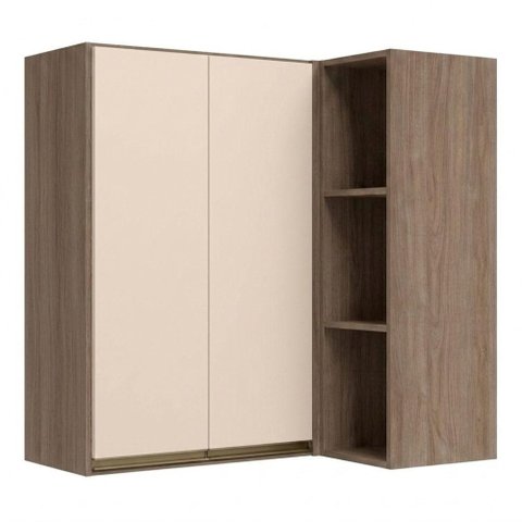 Armario Aereo de Canto 2 Portas 3 Nichos MDF 86x90 cm Kali 193661 Carvalho Toq Off White Nicioli