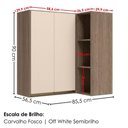 Ver imagem 3 de Armario Aereo de Canto 2 Portas 3 Nichos MDF 86x90 cm Kali 193661 Carvalho Toq Off White Nicioli