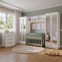 Ver imagem 1 de Quarto Infantil com 2 Guarda-roupas Neo com Espelhos 2 Aéreos 1 Cômoda Branco Madesa 04