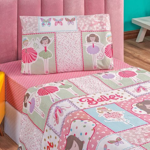 Jogo de Cama Lençol Bouti INFANTIL Kids Solteiro 03 Peças - Ballet