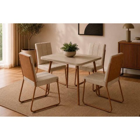 Mesa Cozinha Stellar 120 + 4 Cad Nina Rose/Carame Carraro