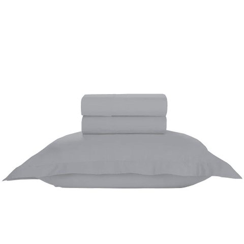 Jogo de Cama 100% Algodão Solteiro Liso 200 Fios Nova América:cinza