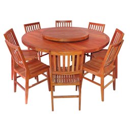 Conjunto Mesa de Jantar Redonda 1,6 M 8 Cadeiras Madri em Madeira de Demolição Natural - 1