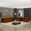 Ver imagem 1 de Conjunto Sala de Estar 1 Sofá Living 240cm e 2 Poltronas Stanford Chesterfield Pés Madeira Couro Car