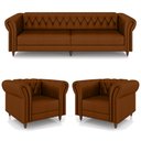 Ver imagem 2 de Conjunto Sala de Estar 1 Sofá Living 240cm e 2 Poltronas Stanford Chesterfield Pés Madeira Couro Car