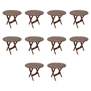 Kit 10 Mesas Dobráveis de Madeira Redonda 90cm Imbuia - Tarimatã