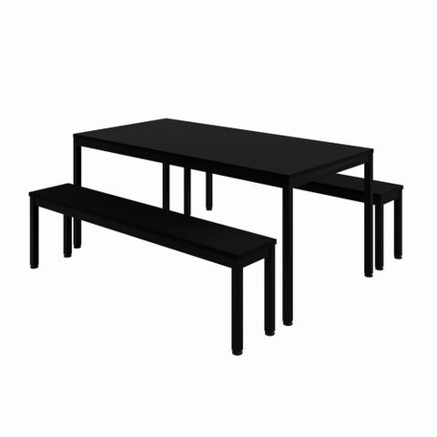 Mesa Cozinha e Refeitório 180cm x 90cm Pés Metal com 2 Bancos F5 Office Cor:Preto