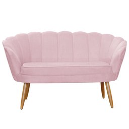 Poltrona Namoradeira Pétala para Sala ou Escritório Suede Pés de Madeira - Ds Estofados - Rosa Bebê - 1