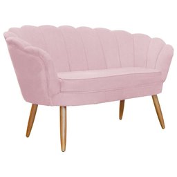 Poltrona Namoradeira Pétala para Sala ou Escritório Suede Pés de Madeira - Ds Estofados - Rosa Bebê - 2