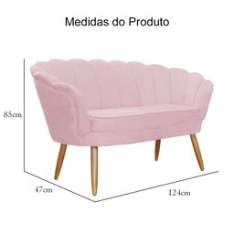 Poltrona Namoradeira Pétala para Sala ou Escritório Suede Pés de Madeira - Ds Estofados - Rosa Bebê - 5