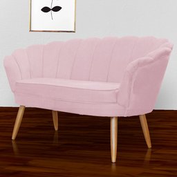 Poltrona Namoradeira Pétala para Sala ou Escritório Suede Pés de Madeira - Ds Estofados - Rosa Bebê - 4