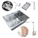 Ver imagem 1 de Kit Cuba Pia Aço Inox Quadrada Cozinha Gourmet e Torneira Perfil em L Slim Luxo Prata Brinovar