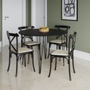 Ver imagem 1 de Mesa com 4 Cadeiras Katrina Preta Elen Hairpin 110cm Jantar Preta com Ferro Preto