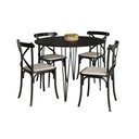 Ver imagem 2 de Mesa com 4 Cadeiras Katrina Preta Elen Hairpin 110cm Jantar Preta com Ferro Preto