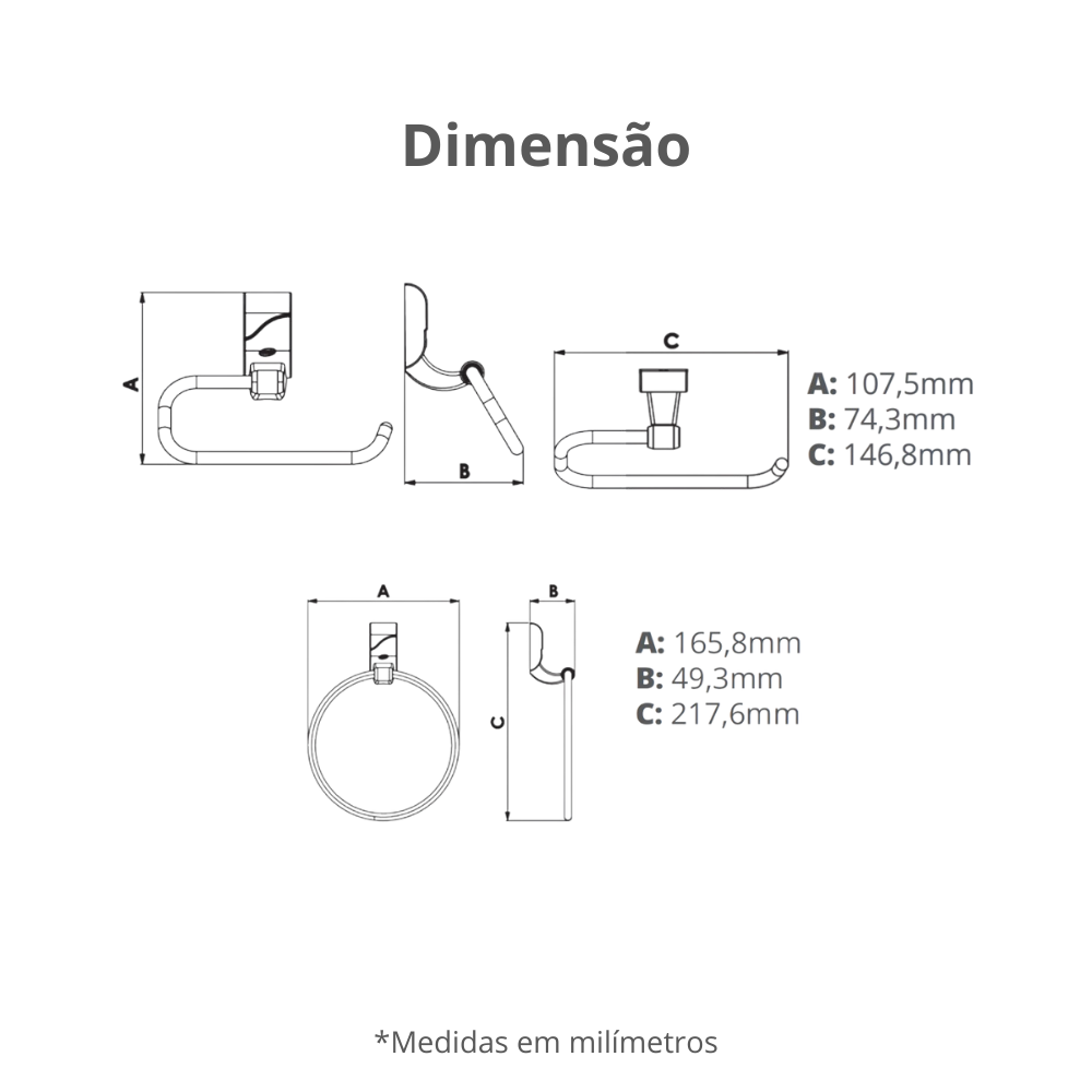 Kit Acessórios para Banheiro 4 Peças Linha Sofisticato Cor Cinza e Cromado Durín - 3