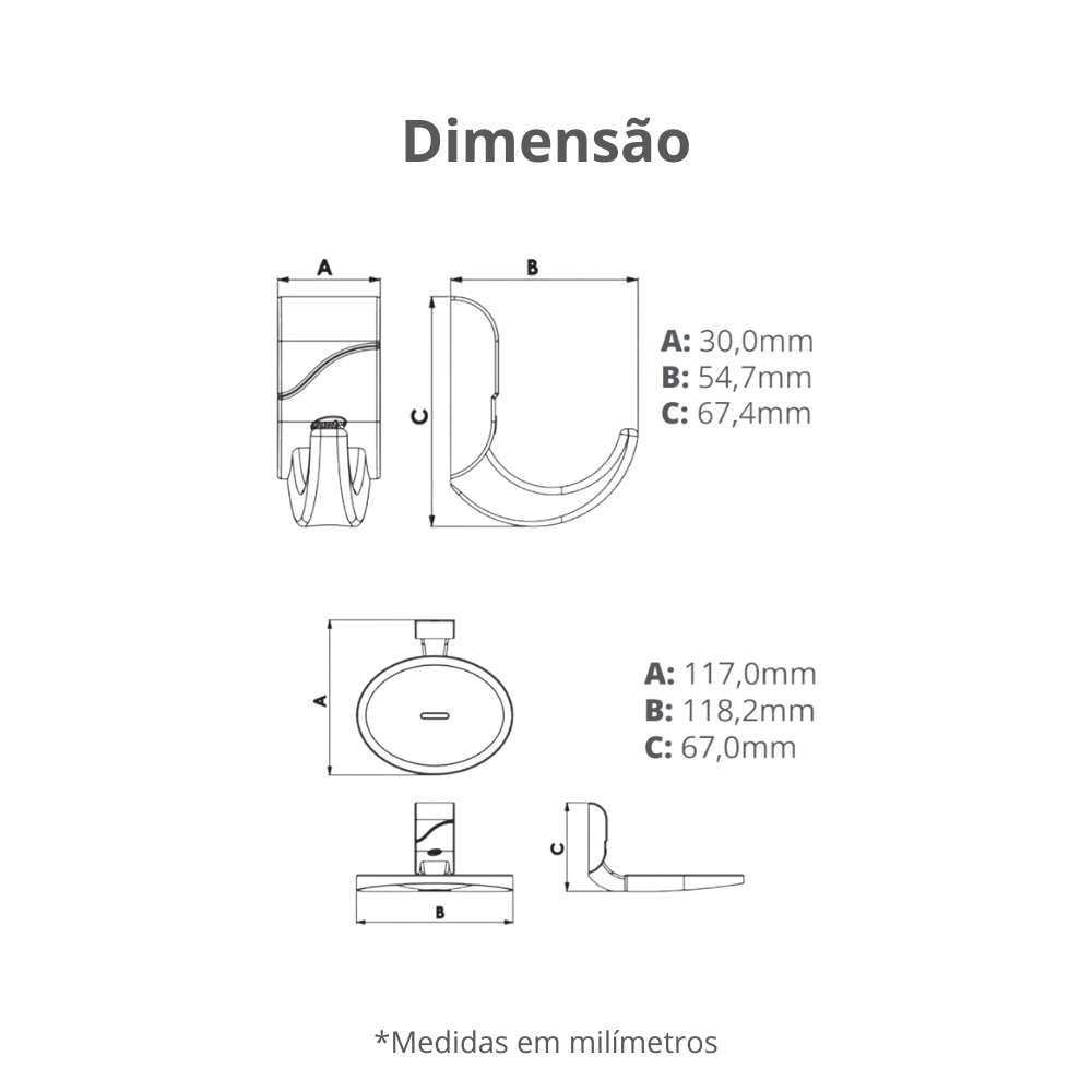 Kit Acessórios para Banheiro 4 Peças Linha Sofisticato Cor Cinza e Cromado Durín - 4