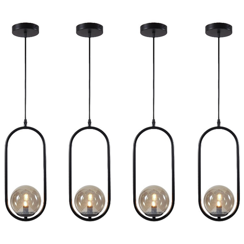 Kit 4 Pendentes Jabuticaba Luminária Preto Globo Ambar Inl79