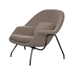 Poltrona Womb Chair Com Puff Base Preta Linho Bege - 3