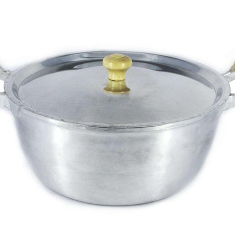 Caçarola Panela Alumínio Polido Alça Madeira Bojuda 24cm