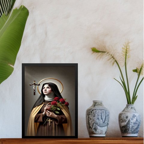 Quadro Decorativo Santa Teresinha Das Rosas 45x34cm:moldura Preta