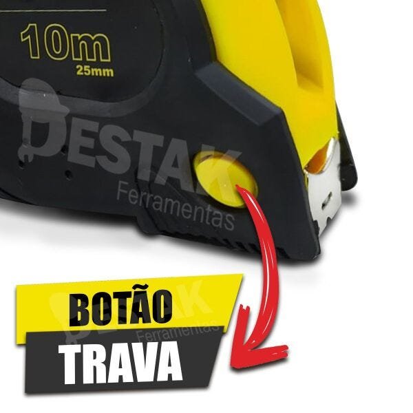 Trena Emborrachada 10 Metros 25Mm com 3 Trava Fertak Tools | MadeiraMadeira