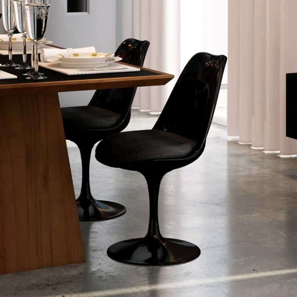 Cadeira Tulipa Saarinen sem Braço Preta com Assento Preto - 1