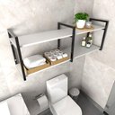 Ver imagem 3 de Prateleira Banheiro Organizador Nicho Mdf Ferro Estante Branca Branco Off White Madeira