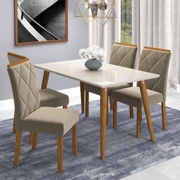 Conjunto Sala de Jantar Mesa Adele 130x80 cm e 4 Cadeiras Fernanda Cimol Madeira/Off White/Joli - 1
