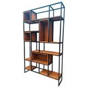 Ver imagem 1 de Estante Divisória de Ambientes - Modelo Industrial com Ferro Cor Preta e Madeira Maciça Cor Imbuia