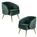 Ver imagem 1 de Kit 02 Poltronas Decorativas Fixa Pés Palito New Bronze Agnes D02 Veludo Verde C-303 - Lyam Decor