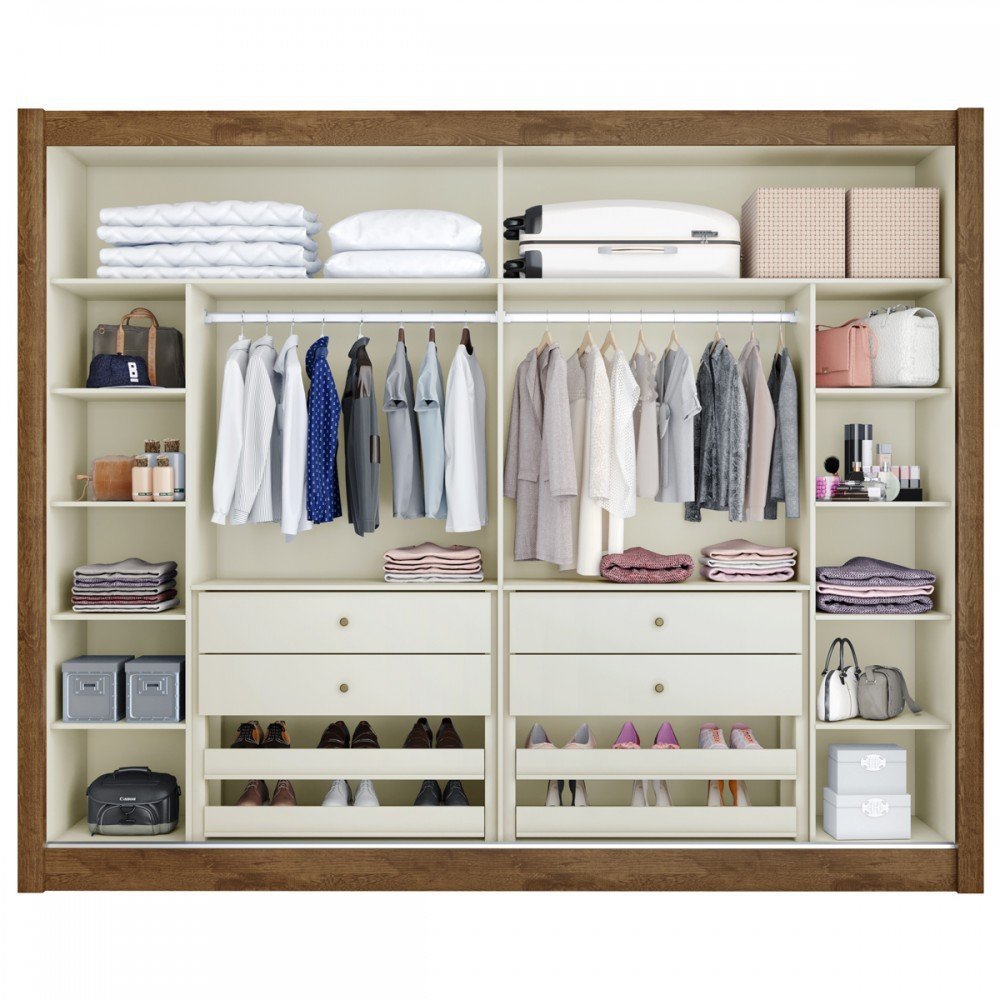 Guarda-Roupa Casal Creta 2 Portas 4 Gavetas 100% Mdf Flex Brauna/Off White - Europa Móveis - 3