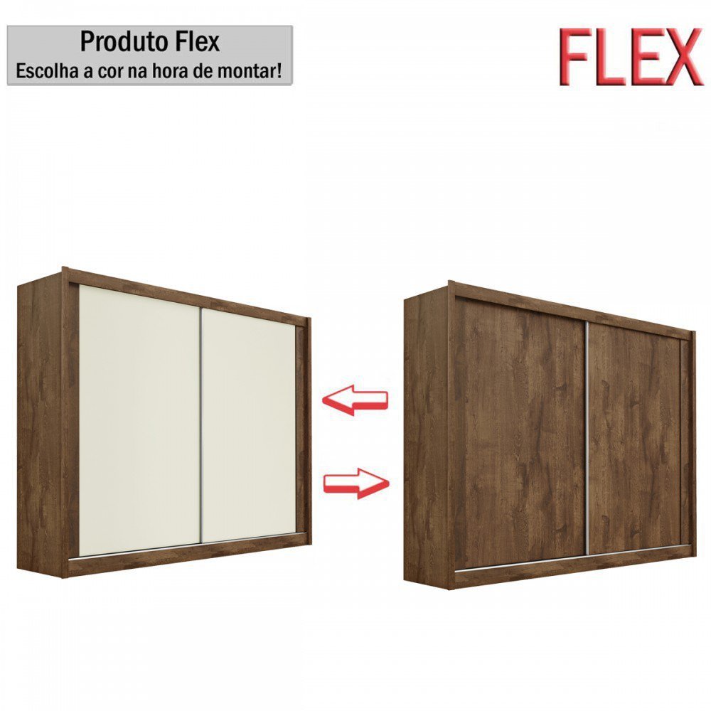 Guarda-Roupa Casal Creta 2 Portas 4 Gavetas 100% Mdf Flex Brauna/Off White - Europa Móveis - 2