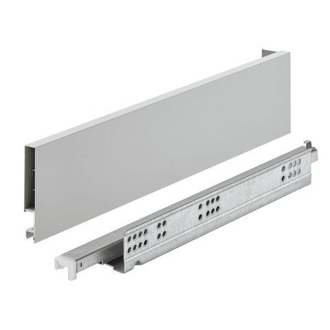 Gaveta Metálica Baixa (30kg) 89x500mm Invisa Slim Soft Close Cinza Hafele 01 Conjunto