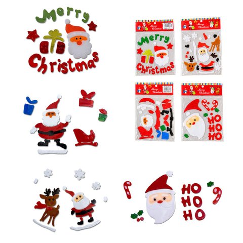 Adesivo em Gel Kit 4 Decoraçao Natalina Enfeite Janela Casa Vidros Geladeira Espelho Vitrine Loja Fe