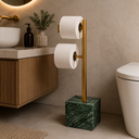 Ver imagem 3 de Porta Papel Higiênico de Piso com Suporte para 2 Rolos em Mármore Verde Guatemala