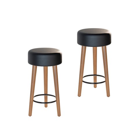 Kit 2 Bancos Banqueta Paris Couro Preto Mesa Gourmet Pés Madeira Mz Decor
