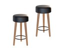 Ver imagem 1 de Kit 2 Bancos Banqueta Paris Couro Preto Mesa Gourmet Pés Madeira Mz Decor