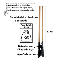 Cavadeira Articulada Cabo em Madeira Encerado 150cm Minasul - 4