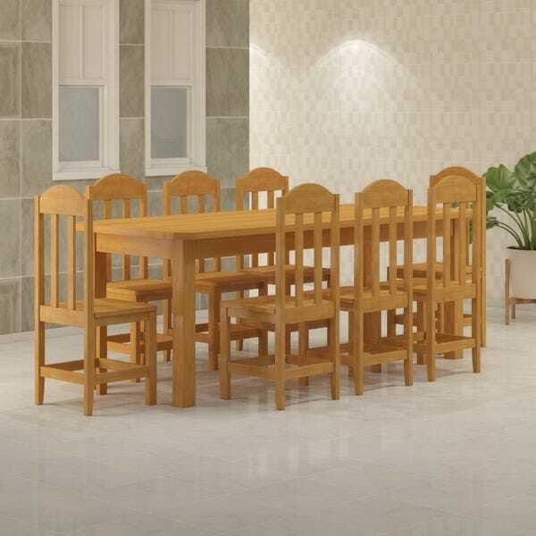 Mesa com 8 Cadeiras de Madeira Maciça 220x88 Safira Cerejeira