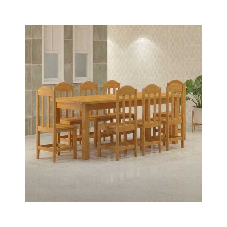 Mesa com 8 Cadeiras de Madeira Maciça 220x88 Safira Cerejeira