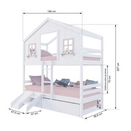 Treliche Casinha Dos Sonhos com Kit Escada/ Escorregador Madeira Maciça Branco/ Rosa Megamobilia - 3