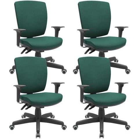 Kit 04 Cadeiras de Escritório Diretor Office Giratória Preto Alta Flexi P03 Poliéster Verde - Lyam L