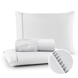 Jogo de Lençol Cama Casal 400 Fios Percal 3 Peças Ponto Palito Anti-pilling com Toque 100% Macio Pre - 3