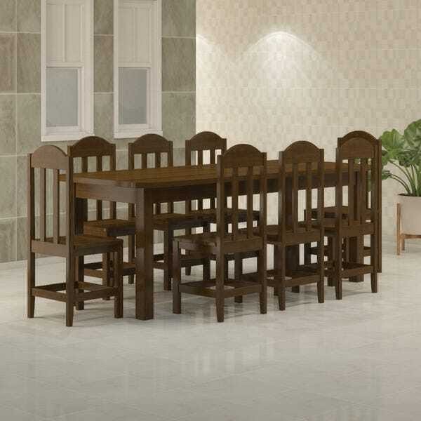 Mesa com 8 Cadeiras de Madeira Maciça 220x88 Safira Imbuia - 1