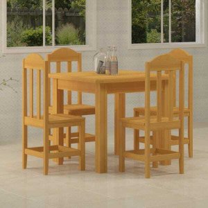 Mesa com 4 Cadeiras de Madeira Maciça 88x88 Safira Cerejeira