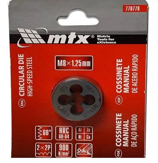 Cossinete Avulso Mtx Em Aço Para Rosca M8 X 1.25 Mm P6m5