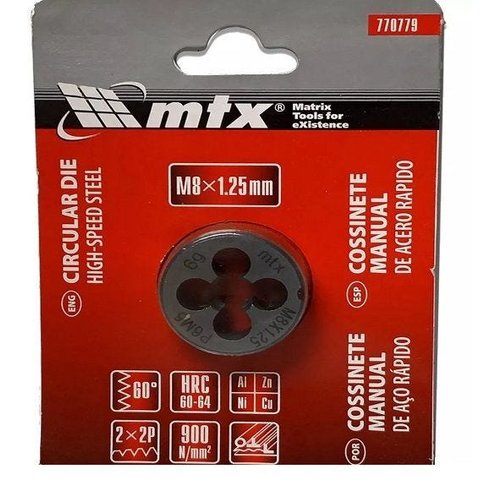 Cossinete Avulso Mtx Em Aço Para Rosca M8 X 1.25 Mm P6m5