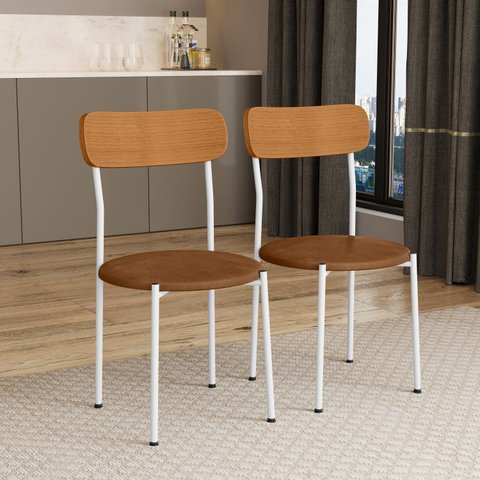 Kit 2 Cadeiras Estofadas Ergonômicas 288 Branco e Camel