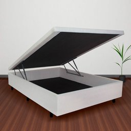 Cama Box Baú Viúva 128x188x42cm Courino Linho com Pistão a Gás - 1 Cama Box Baú Viúva 128x188x42cm Courino Linho com Pistão a Gás - 1